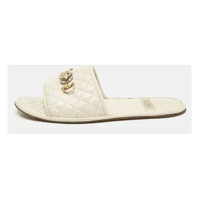 Gucci Cream Leather GG Logo Flat Slides Size