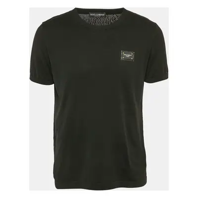 Dolce & Gabbana Black Logo Plaque Cotton Jersey T-Shirt