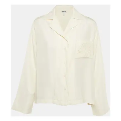 Loewe Off-White Logo Embroidered Cotton Button Front Blouse