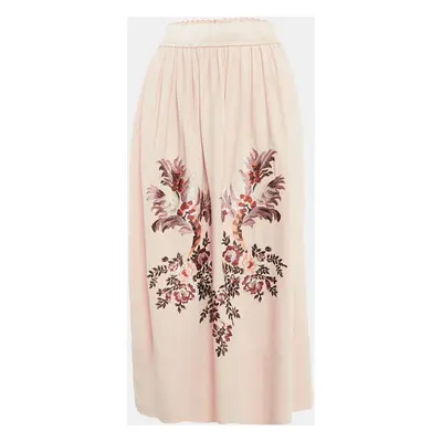 Stella McCartney Pink Floral Embroidered Crepe Gathered Midi Skirt