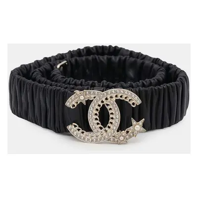 Chanel Black Rubber Faux Pearl Rhinestone CC Logo Belt