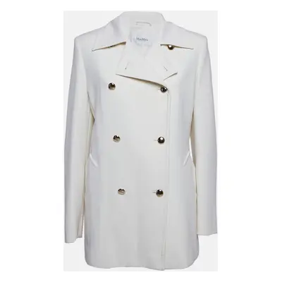 Max Mara Off White Virgin Wool Double Breasted Rebus Coat