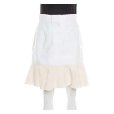 Victoria Victoria Beckham Cream Canvas Ruffled Hem Mini Skirt