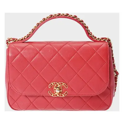 Chanel Red Quilted Lambskin Top Handle Bag