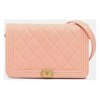 Chanel Pink Quilted Caviar Boy Wallet on Chain