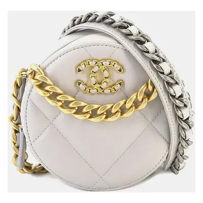 Chanel Grey Quilted Leather Round Clutch with Chain