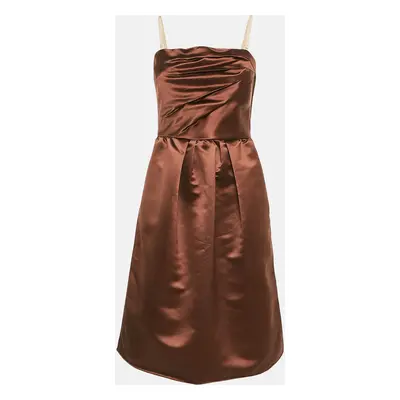 D&G Brown Satin Pleated Detail Mini Dress