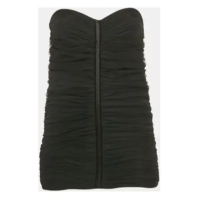 Elisabetta Franchi Black Tulle Ruched Strapless Top