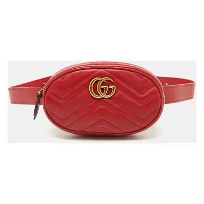 Gucci Red Matelassé Leather GG Marmont Belt Bag