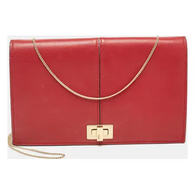 Fendi Red Leather Peekaboo Chain Clutch