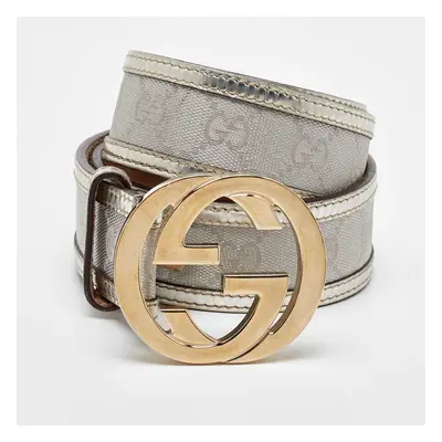 Gucci Metallic GG Canvas and Leather Interlocking G Buckle Belt 85CM