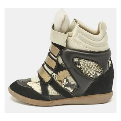 Isabel Marant Multicolor Python Embossed Leather and Suede Bekett Wedge Sneakers Size