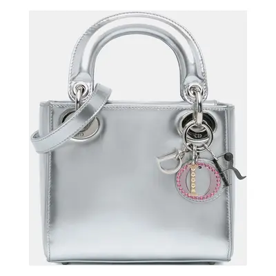 Dior Silver Metallic Patent Leather Mini Lady Dior Tote Bag