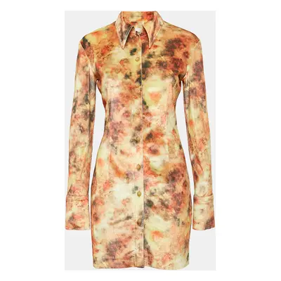 Nanushka Orange Hazy Floral Print Velvet Jersey Romee Mini Shirt Dress