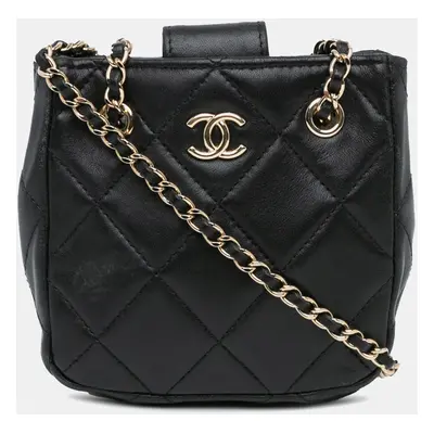 Chanel Black Quilted Lambskin Tiny Shopping Clutch With Chain