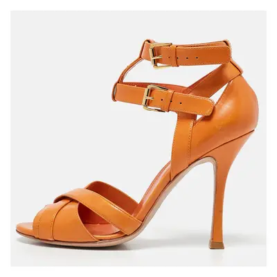 Sergio Rossi Orange Leather Ankle Strap Sandals Size