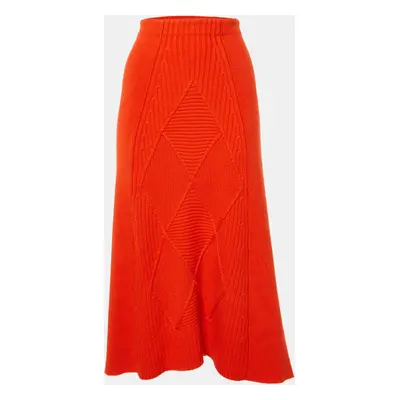 Kenzo Orange Wool Rib Knit Midi Skirt