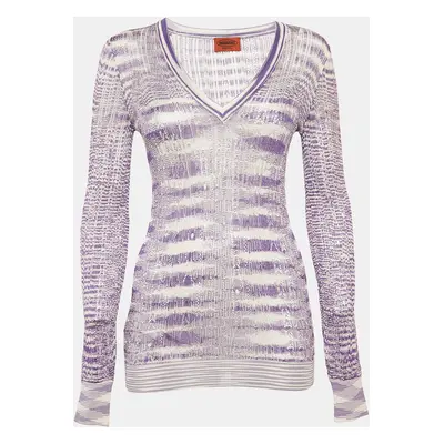 Missoni Purple/White Stretch Knit Sheer Top