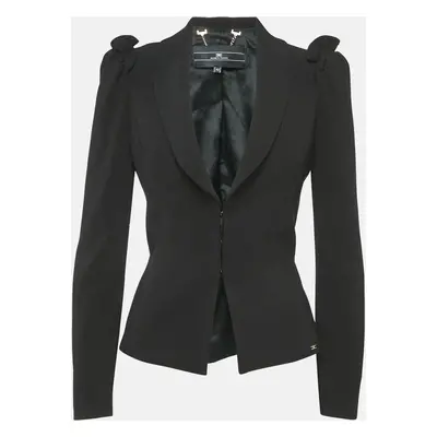 Elisabetta Franchi Black Nylon Ruffled Detail Blazer