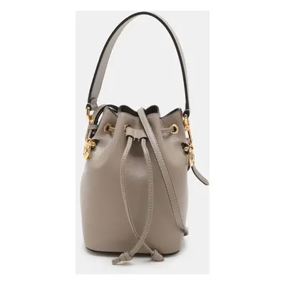 Fendi Grey Leather Mon Tresor Mini Drawstring Bucket Bag