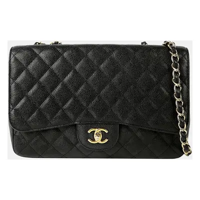 Chanel Black Caviar Leather Classic Jumbo Flap Shoulder Bag