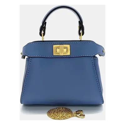 Fendi Blue Leather Nano Peekaboo Crossbody Bag