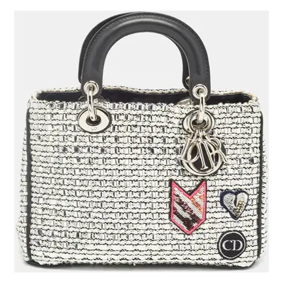 Dior Black/Silver Tweed and Leather Small Diorissimo Patch Tote