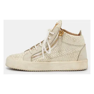 Giuseppe Zanotti Cream Python Embossed Leather Double Zip High Top Sneakers Size