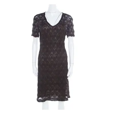 Missoni Black Lurex Patterned Knit V Neck Midi Dress