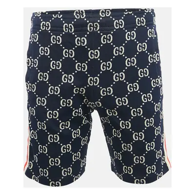 Gucci Navy Blue GG Supreme Jacquard Knit Contrast Striped Shorts