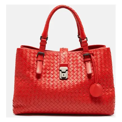 Bottega Veneta Red Intrecciato Leather Roma Tote