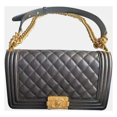 Chanel Black Gold Caviar Leather Boy Medium Bag