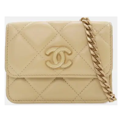 Chanel Beige Mini Quilted Lambskin Pending Chain Belt Bag