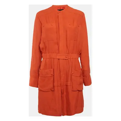 Balenciaga Orange Silk Long Sleeve Short Dress