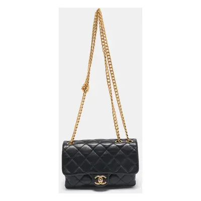 Chanel Black Quilted Leather Compartment Flap Bag