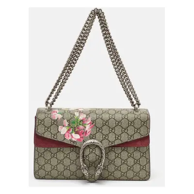 Gucci Beige/Burgundy GG Supreme Canvas and Suede Dionysus Blooms Shoulder Bag