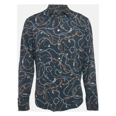 Louis Vuitton Navy Blue Twisted Chain Print Crepe Long Sleeve Shirt