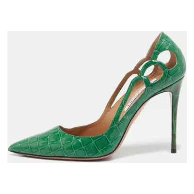 Aquazzura Green Croc Embossed Patent Leather Fenix Pumps Size