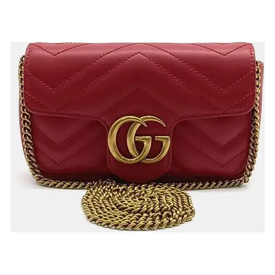 Gucci Red Leather GG Marmont Super Mini Crossbody Bag