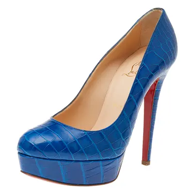 Christian Louboutin Blue Crocodile Leather Bianca Platform Pumps Size