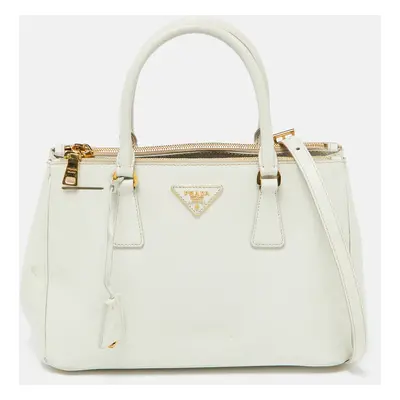 Prada White Saffiano Leather Galleria Double Zip Tote