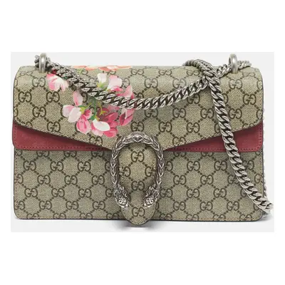 Gucci Old Rose/Beige GG Supreme Canvas and Suede Small Dionysus Blooms Shoulder Bag