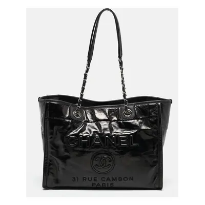 Chanel Black Glazed Leather Small Deauville Shopping Tote