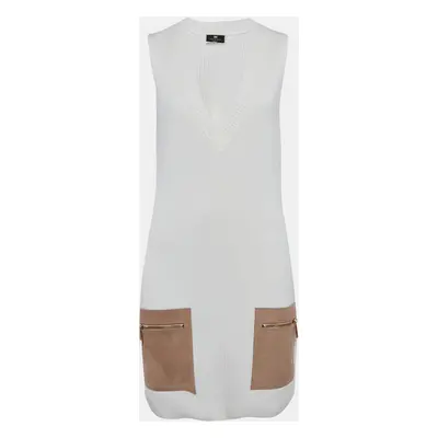 Elisabetta Franchi White Rib Knit V-Neck Sleeveless Mini Dress