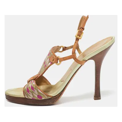 Valentino Multicolor Fabric and Leather Slingback Sandals Size 39.5