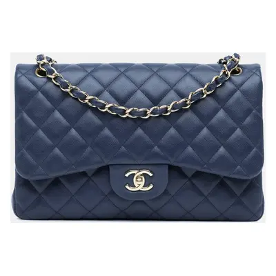 Chanel Blue Jumbo Classic Caviar Double Flap