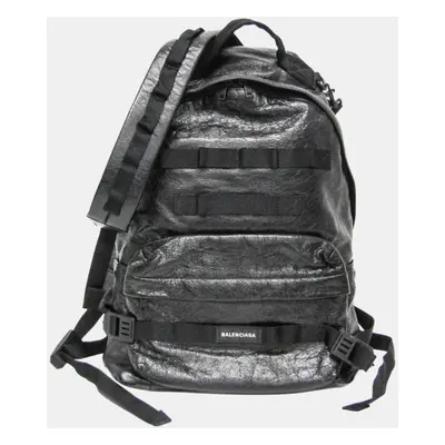 Balenciaga Army Leather Polyamide Backpack Bag Black