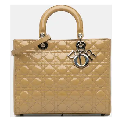 Dior Beige Large Patent Cannage Lady Dior