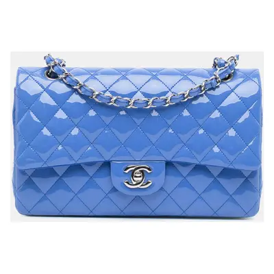 Chanel Blue Medium Classic Patent Double Flap Bag