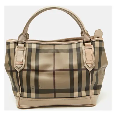 Burberry Beige Smoke Check PVC and Leather Tote